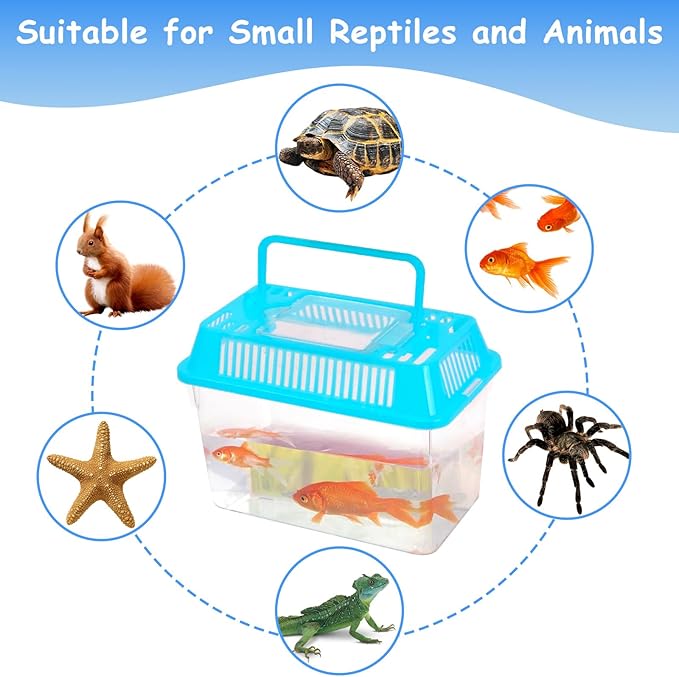 20 Pack Plastic Fish Tank with Handle, Small Reptile Terrariums Carrier Cage, Tarantula Enclosure Snake Breeding Case, Mini Fish Box for Pets (5.9" x 3.5" x 4.3")
