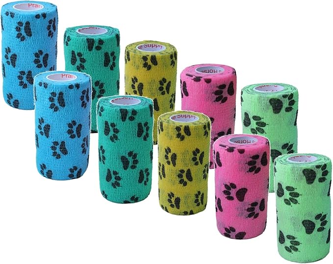 Prairie Horse Supply 3 Inch Vet Wrap Tape Bulk (Paw Prints Variety) (Pack of 12) Self Adhesive Adherent Adhering Flex Bandage Grip Roll for Dog Cat Pet
