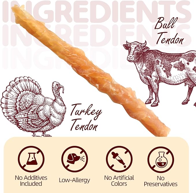 TailParty Turkey Tendons for Dogs: Soft Natural Dental Chew Stick & Puppy Training Treats Long Lasting Snack for Health-Conscious Pet Owners(Strips,4oz)