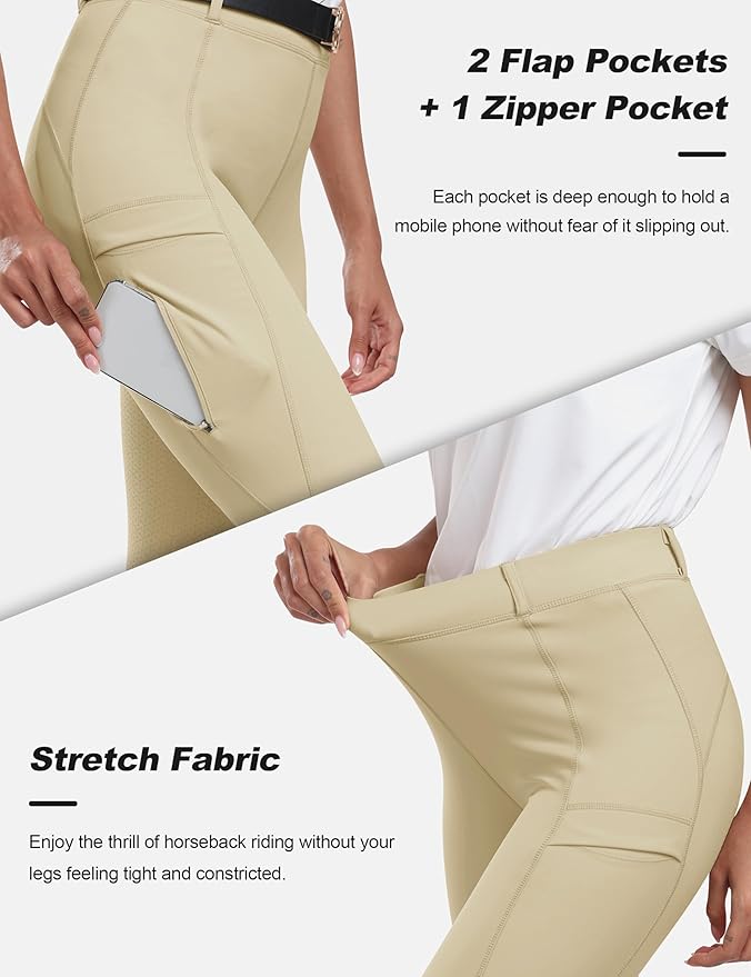 MoFiz Women's Silicone Full Seat Horse Riding Pants Zipper Pockets Equestrian Breeches Riding Tights
