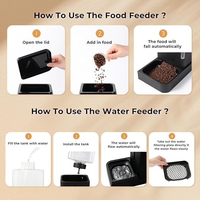 Gravity Dog Food and Water Dispenser, 2 in 1 Automatic Dog Feeder with 180 Degree Rotatable, 2 Pack Large Capacity Self Feeding for Small Dogs Puppy, Black, 1.6GALx2