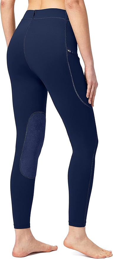 SANTINY Women's Horse Riding Pants with Zipper Pockets Knee-Patch Schooling Tights Equestrian Breeches for Women