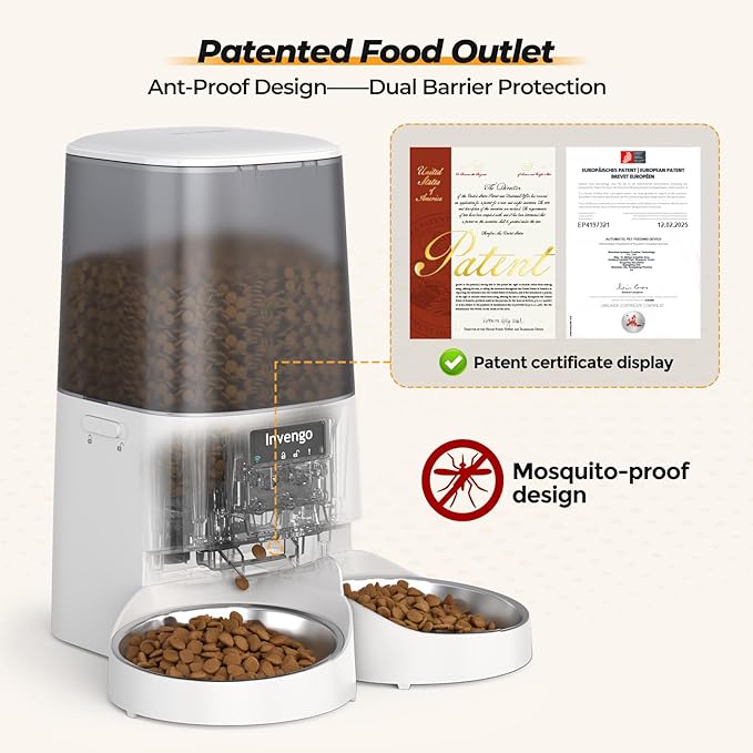 Automatic Cat Feeder with App Control, 5L Food Dispenser for 2 Cats, 2.4/5G WiFi, Dual Power, Programmable Portions, Anti-Jam & Fresh-Lock, Stainless Steel Bowls, Easy to Clean