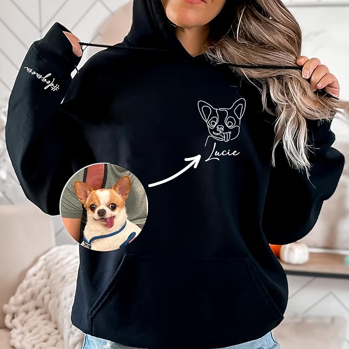 DILYPOD Personalized Embroidered Dog Mom Sweatshirt, Custom Line Art Portrait Dog Sweatshirt, Pet Name Sweatshirts Women, Dogs Mom Hoodie, Customized Pet Lover Gifts, Mothers Day Christmas Birthday