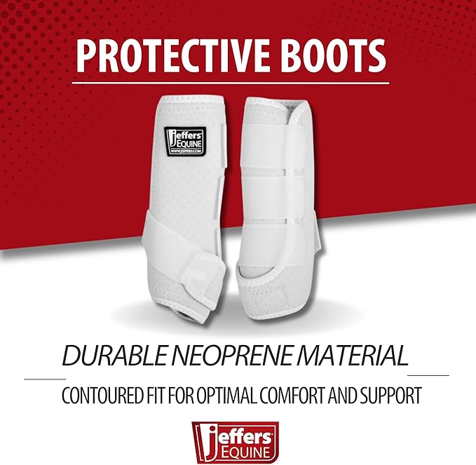 Jeffers Equine Protective Horse Boots 1 Pair White - Safe Neoprene Leg Guards & Comfortable Fit, Durable Strap Closures, Front & Hind Support, Equestrian Accessories for Travel & Riding - Large