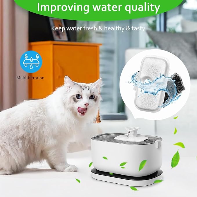 Cat Water Fountain Filters,10 Pack Replacement Compatible with 2.5L/84oz Dockstream Cat Fountain PLWF005/PLWF115/PLWF105(10 Triple Action Filters&10 Sponges)