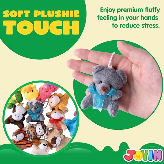 JOYIN 36 Pack Mini Animal Plush Toy Assortment (36 Units 3" Each),Bulk Stuffed Animals Party Favors for Kids, Small Animals Plush Keychain Decoration, Carnival Prizes, Christmas Party Favors