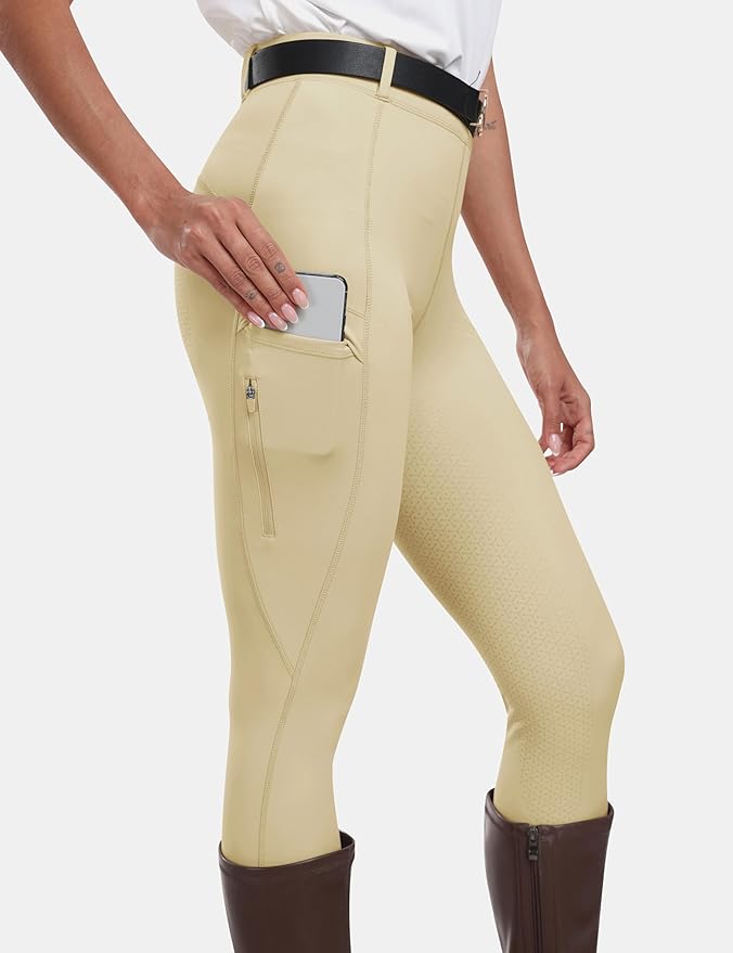 MoFiz Women's Silicone Full Seat Horse Riding Pants Zipper Pockets Equestrian Breeches Riding Tights