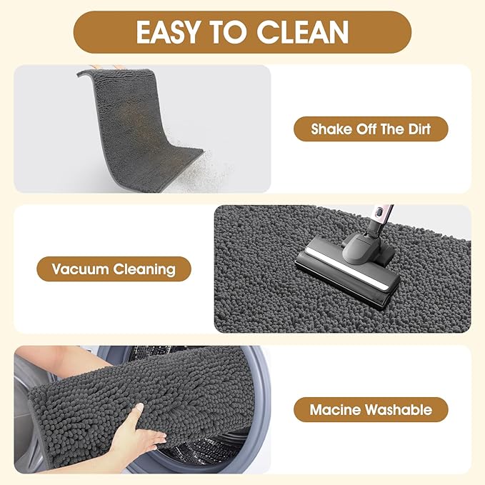 IM HOME 2 Pieces Muddy Door Mats for Dogs, Chenille Absorbent Pet Mats, Quick Dry, Trap Dirt Non Slip Heavy Indoor Doormat Soft Dog Bed Mat Front Inside Door Mat for Indoor Outdoor Entrance,Grey