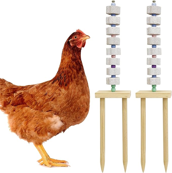 Hamiledyi Chicken Chewing Toy 2 Pack Chicken Coop Accessories with Calcium Stone & Wood Stake Enrichment Toys for Hens, Ducks, Geese, Cockatiel, Parakeet, Parrot, Budgie