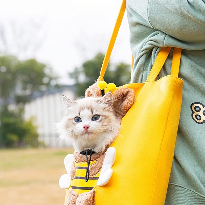 Pet Canvas Shoulder Carrying Bag, Cute Dinosaur Shaped Cat Carrier, S Size Portable Kitten & Puppy Tote, Cozy Carriers for Small Dogs, Cats, and Pets, Handbag for Outdoor, Shopping, and Camping