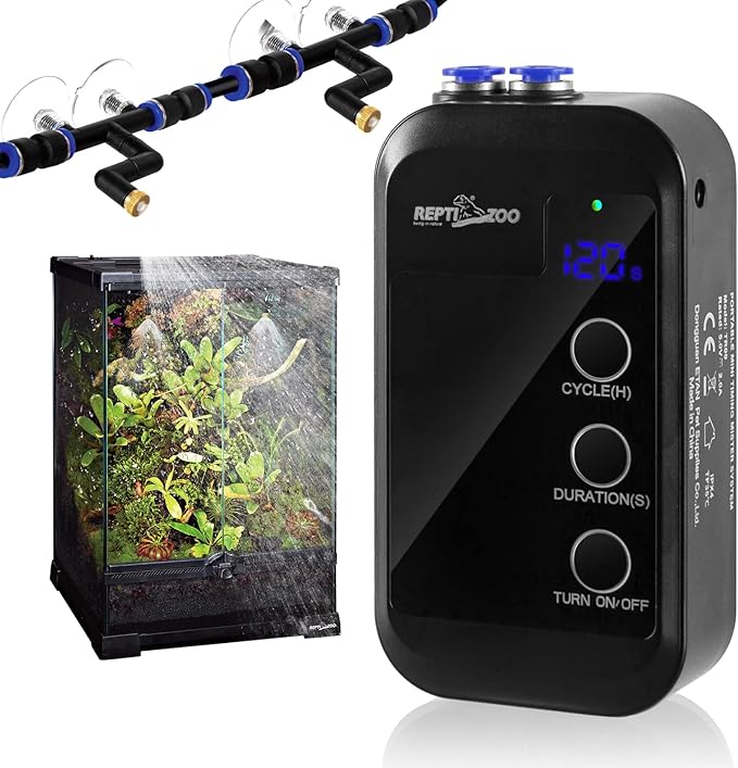REPTI ZOO Reptile Humidifier, Mini Automatic Misting System for Reptile Terrariums, Rainforest Spray System with Adjustable Spray Nozzles