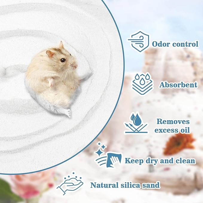 Sukh 47OZ Hamster Sand Bath - Fine Desert Sand Hamster Bedding Reptile Silica Sand Gerbil Hideout for Hamster Chinchillas Gerbil Syrian Mice Small Animals Small Pets