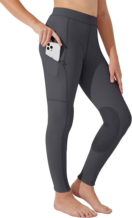 Willit Girls Horse Riding Pants Tights Kids Equestrian Breeches Knee-Patch Youth Schooling Tights Zipper Pockets