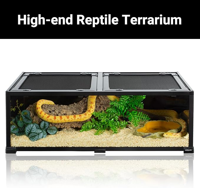 REPTIZOO 34 Gallon Glass Reptile Terrarium, 36" x 18"x 12" Wide & Low Reptile Tank Snake Terrarium with Double Top Cover Well Ventilation Terrarium for Scorpions, Spiders, Geckos, Snakes, Tortoises
