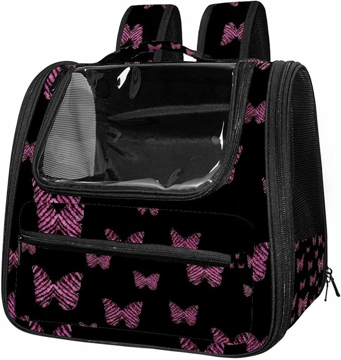 Butterfly on Black Background Pet Carrier Airline Approved Soft Sided Portable Cozy Travel Pet Bag, Car Seat Safe Carrier for Cats and Dogs