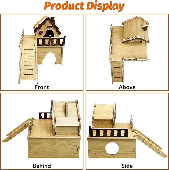 Hamiledyi Wooden Hamster House Hideout Mouse House with Ladder and Platform Cute Habitat Hut Small Animals Cage Accessories for Dwarf Hamster Mice Gerbil and Other Similar Sized Animals
