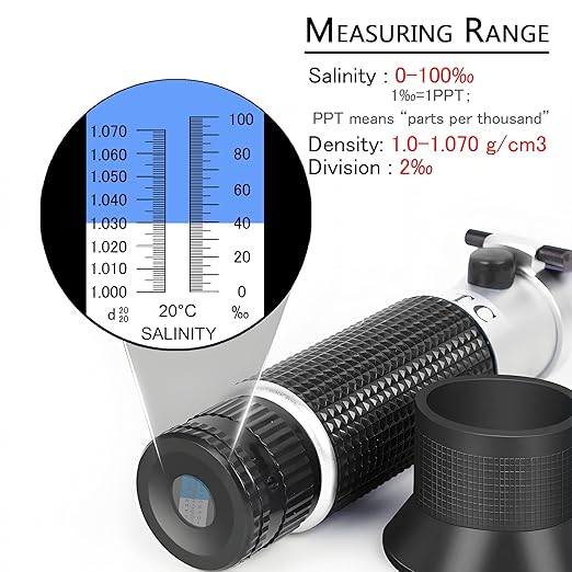 Seawater Salinity Refractometer,V-Resourcing Automatic Temperature Compensation Sea Water Salinity Measurer for Aquarium, Hydrometer, 0-100ppt & 1.000-1.070 Salinity Specific Gravity