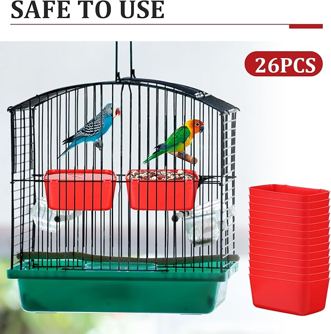 26 PCS Chicken Feeder Cups, 18 OZ Cage Cups for Chickens, Hanging Rabbit Feeder Waterer Cups, Plastic Birds Feeders for Pet Bunny Gamefowl Poultry Parrot(Red)