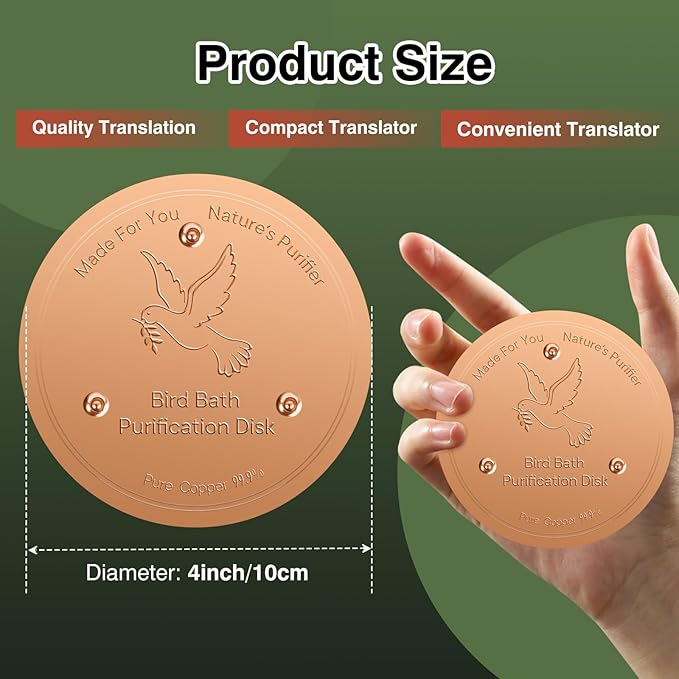 Bird Bath Copper Disc- Reinforced 99.99% Pure Copper Bird Bath Purification Basin with Three-Point Support Providing Physically Safe Clean Water Suitable for Outdoor Bird Baths