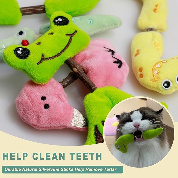 Interactive Cat Toys Set, Silvervine Chew Sticks and Cat Crinkle Balls, Indoor Cat Toys for Exercise and Dental Care, for All Cat Breeds (7 Pack)