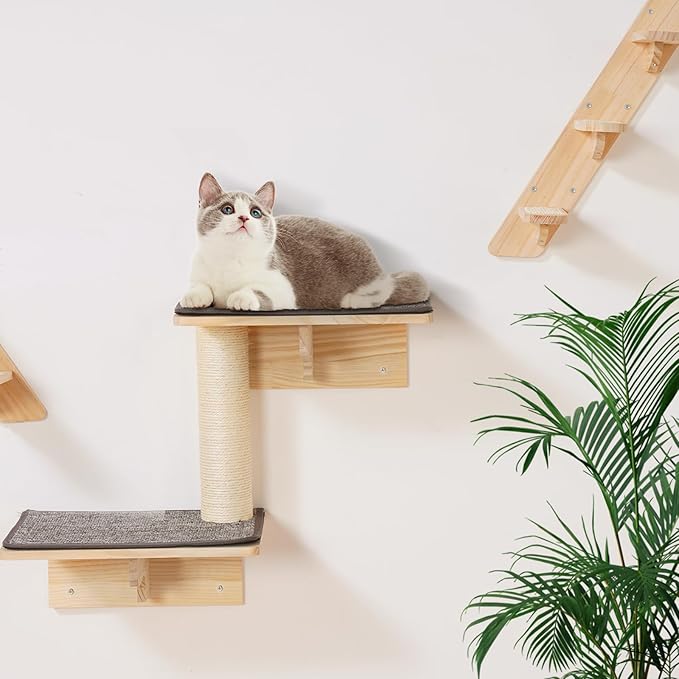 VEVOR Wall Mounted Cat Shelves and Perches with Jumping Boards, Cat Beds, Hammocks & Tree, Up to 40 lbs for Sleeping, Playing, Climbing - Set of 7