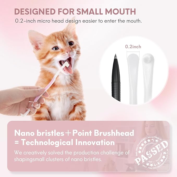 4 Pcs Dual-Sided Cat Toothbrush with Micro Brush Head, Ultra Soft Nano Bristles Pet Toothbrush Kit, Kitten/Puppy Toothbrushes