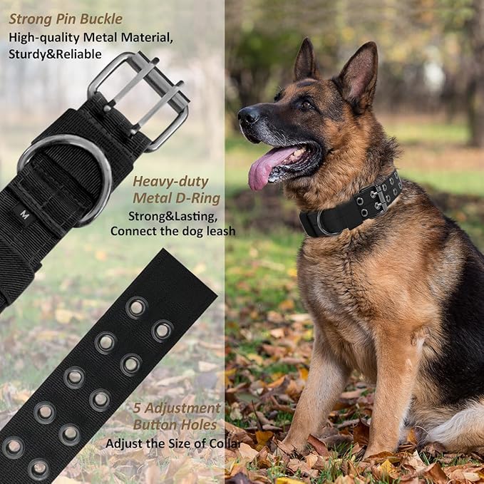 Tactical Dog Collar Military Adjustable Dog Collars Soft Nylon Training Collar with Patch Heavy Duty Metal Buckle Collars for Medium Large Dogs (Pink, XL)