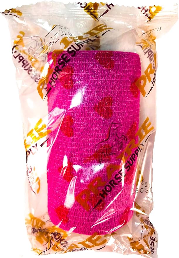 Vet Wrap Wrap Tape (Pink with Hearts) (2 Pack) (3 Inch x 15 feet) Self Adhesive Adherent Adhering Cohesive Flex Self Stick Bandage Grip Roll Dog Cat Pet Horse