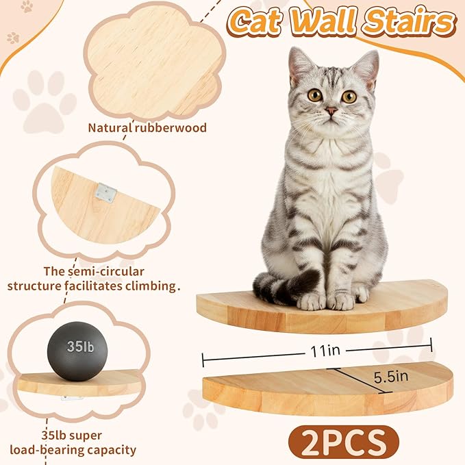 3 Pcs Cat Wall Shelves Set, Thicken Wooden Transparent Capsule Kitten Shelves Bed with 2 Pcs Pedals, Cat Climbing Wall Furniture Set for Sleeping Playing Climbing - Easily Holds up to 35 Lbs