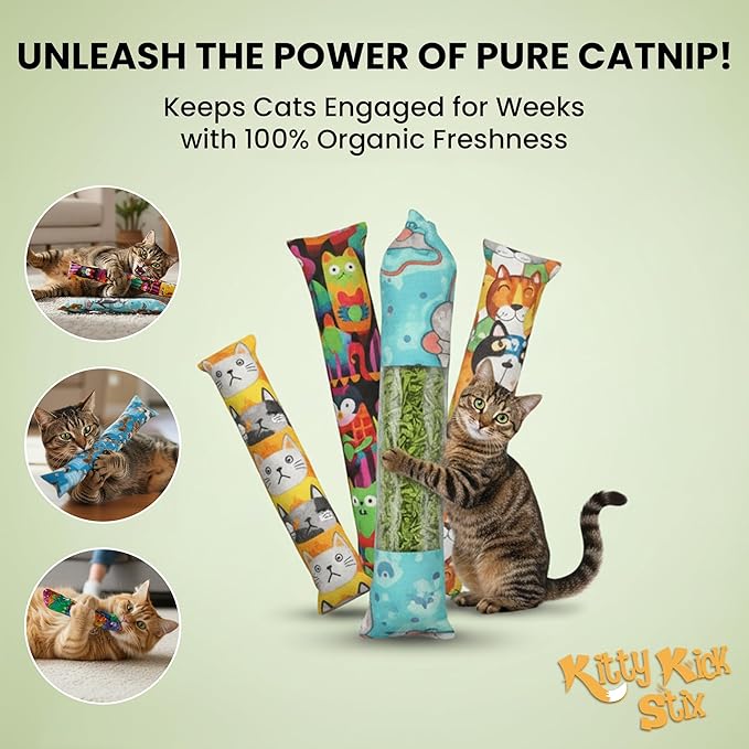 Catnip Kicker Toys – 15" Set of 2, Durable Cat & Kitten Kick Sticks, 100% Potent Catnip. Made in USA. Encourages Exercise & Play for Cats of All Breeds. Interactive Toy Relieves Boredom (Festive Fall)