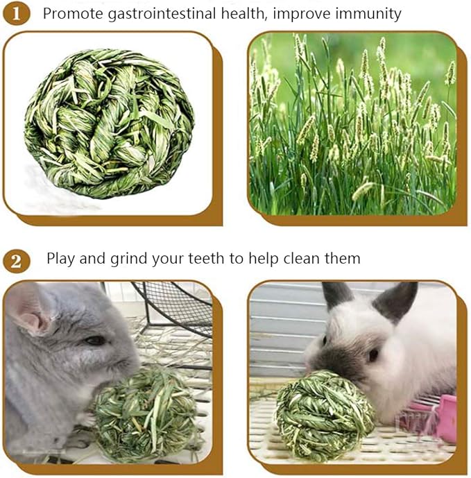 Hamiledyi Rabbit Chew Ball Timothy Grass Grinding Small Animal Activity Play Chew Toys for Bunny Rabbits Hamster Guinea Pigs Gerbils