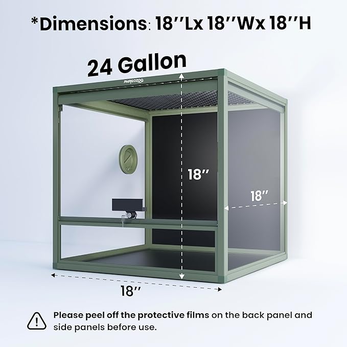 MagicCube 18'' x 18'' x 18'' Reptile Terrarium with Lock, 24 Gallon Reptile Tank with Flip-Up Tempered Glass Door, Top Screen Ventilation for Leopard Gecko, Lizards