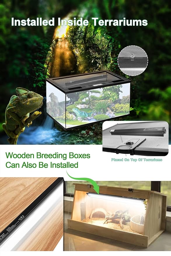 24W T5 HO UVB Reptile Light Fixture Kit, Terrarium Hood Light with Desert UVB 10.0 Fluorescent Tube, Ideal for Tropical and Desert Habitats