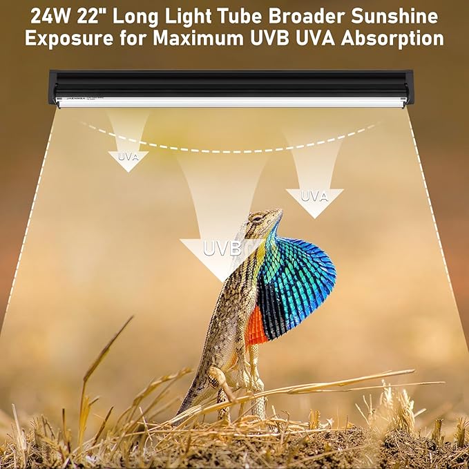 T5 10.0 UVB Light Fixture for Bearded Dragon, T5 UVA UVB HO Reptile Light Tube Lamp Blub 24W 22" for Tortoise,Desert Lizards,Leopard Gecko,Reptile & Amphibian Lamp