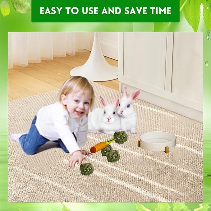 kathson Natural Rabbit Grass Ball,Timothy Grasses Chew Toys,Natural Weaving Molar Tooth Toy,Bunny Activity Play Balls for Chinchillas Hamster Guinea Pig and Small Animal (6 PCS)