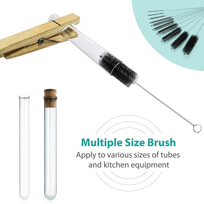 CiaraQ Bottle Cleaning Brushes, 8 Inch Nylon Tube Brush Set, Cleaner for Narrow Neck Bottles Cups with Hook, Set of 10pcs