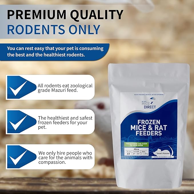 MiceDirect EST. 2003 150 Frozen Mice Small Fuzzie Feeders Snake Food for Juvenile Hognose Corn Milk (.5-1 in) (450 Grams Min)