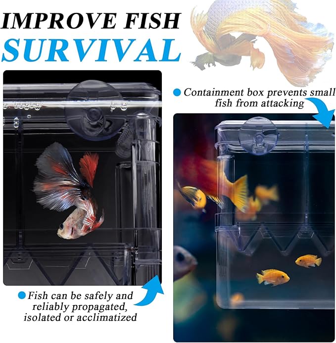 Floating Fish Breeder Box for Aquarium Divider, Transparent Fish Isolation Breeding Box with Suction Cups, Shrimp Tank Hatchery Fry Incubator for Clownfish Betta Guppy Acclimation