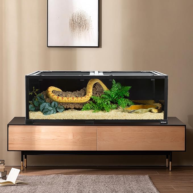REPTIZOO 34 Gallon Glass Reptile Terrarium, 36" x 18"x 12" Wide & Low Reptile Tank Snake Terrarium with Double Top Cover Well Ventilation Terrarium for Scorpions, Spiders, Geckos, Snakes, Tortoises