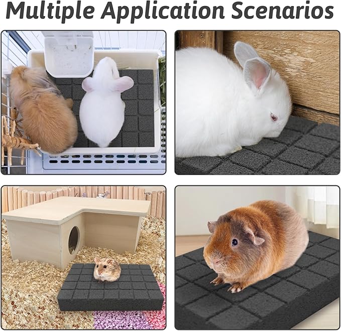 Hamiledyi Rabbit Scratch Foot Pads Bunny Grinding Claw Pad 4 PCS Small Animal Lava Grinding Teeth Stone Hamster Grinding Teeth Block for Guinea Pig Rat Gerbil Chinchilla Hedgehog