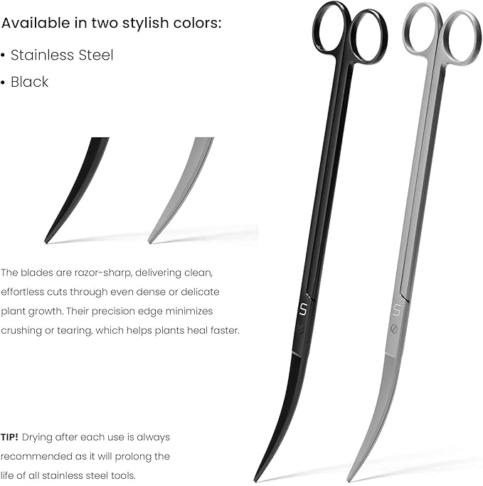UNS Aquascaping Tools - Stainless Steel, Rust Resistant, Freshwater Planted Tank, Saltwater Reef Aquarium Maintenance Accessory - Trimming Stems & Carpets, Coral Cutting - Curved Scissors, Grey