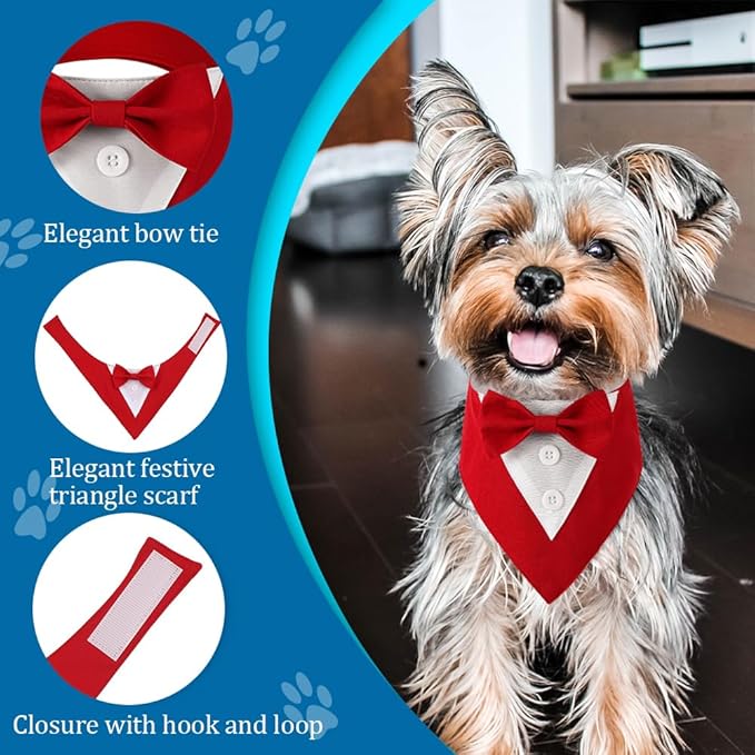 Formal Dog Tuxedo Adjustable Pet Collar with Bow, Small, Medium and Large Dog Wedding Clothing, Birthday Gifts