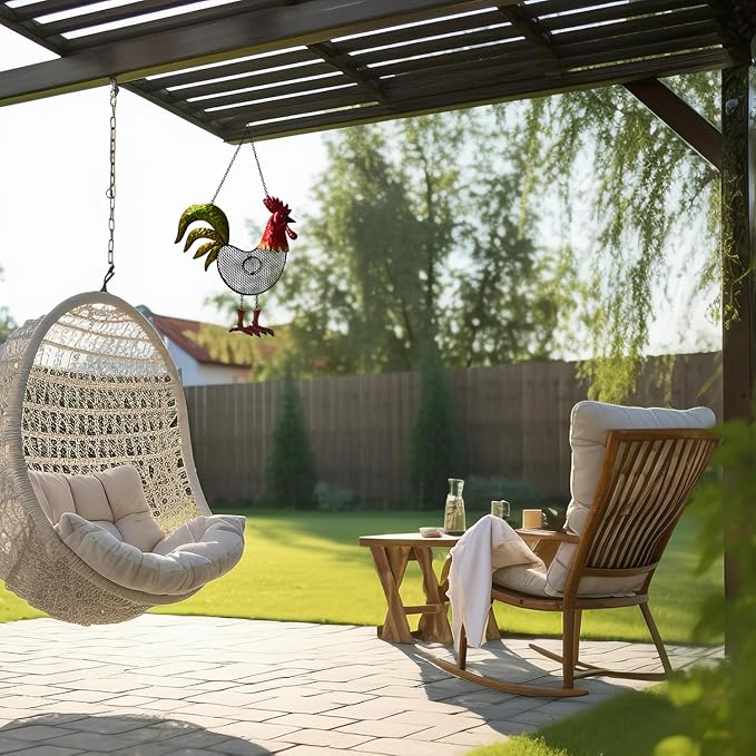 Metal Bird Feeders for Outdoor, Finch Feeders for Outside, Birdfeeders Outside Hanging,Unique Bird Feeders,Rooster Shaped