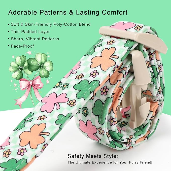 St Patricks Day Dog Collar for Large Dogs - Cute Pastel Lucky Clover Dog Collars, Lightweight Adjustable Irish Green Festival Dogs Collars with Quick Release Buckle L