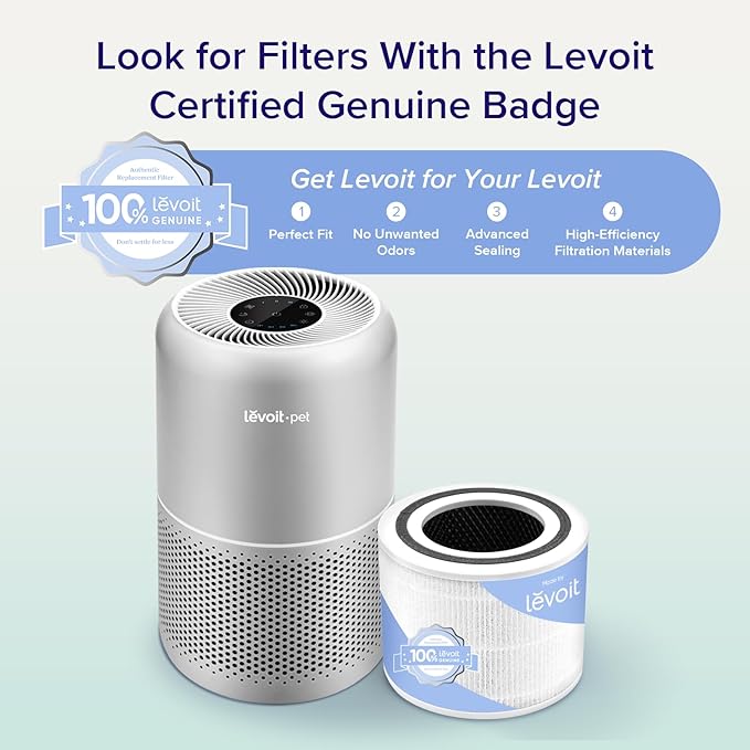 LEVOIT Air Purifier for Pets, Home, Large Rooms, and Bedrooms, HEPA Sleep Mode, AHAM VERIFIDE, Efficient Filter for Pet Dander, Odors, Captures Smoke, Dust, Mold, Pollen, Pet Lock, Core P350-P, Grey