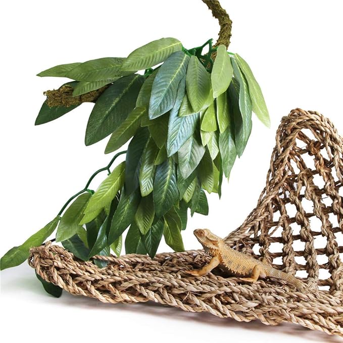 Reptile Plants Hanging Silk Terrarium Plant with Suction Cup for Bearded Dragons,Lizards,Geckos,Snake Pets and Hermit Crab Tank Habitat Decorations,Small Size,12 inches Green