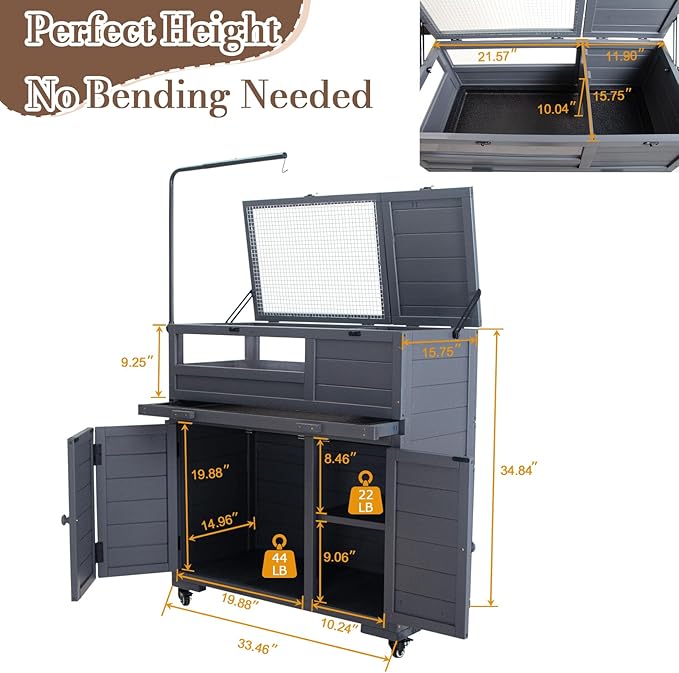 Premium Reptile Habitat Enclosure for Tortoises, Lizards, and Snakes - Adjustable Lighting, 360° Wheels, Easy-Clean Design, and Secure Ventilation- (Dark Gray)