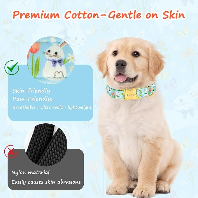 Easter Dog Collar for Small Dogs, Easter & Spring Theme Small Dog Collar with Cute White Bunny Pattern, Adjustable Blue Easter Dog Collars Girl Boy Collar for Dogs -S
