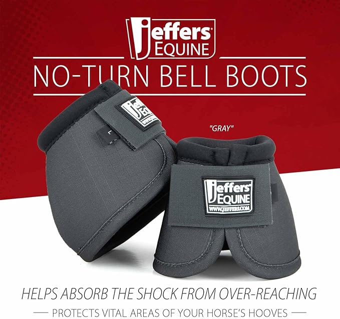 Jeffers Equine No Turn Bell Boots for Horses - Grey, Medium | Shock Absorbing Hoof Protection | Secure Double Hook & Loop Closure, Perfect for Travel, Turnout, Training, & Riding - 1 Pair